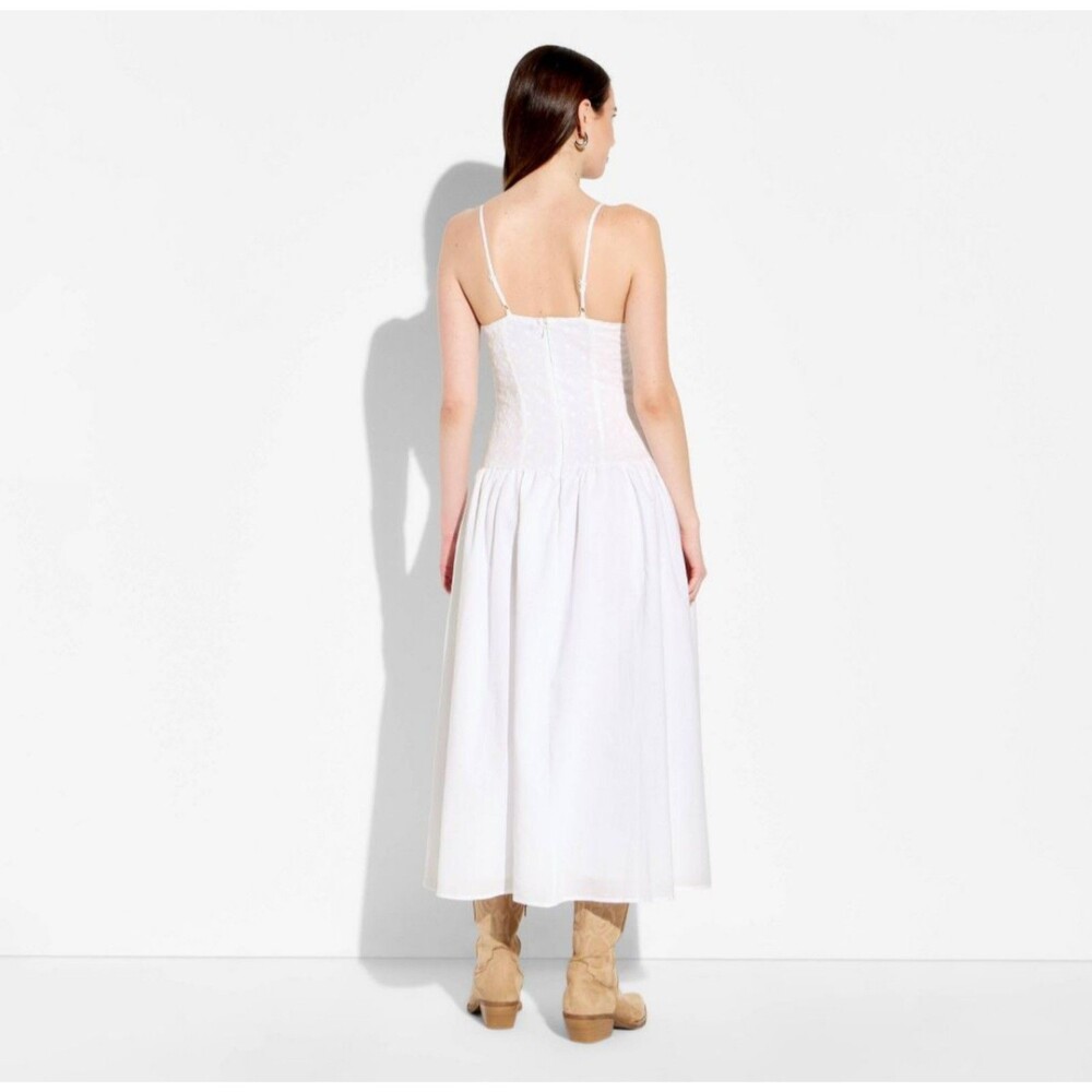 Women's Wild Fable High Neck Dropped Waist Midi A-Line Dress White XS - Picture 2 of 10